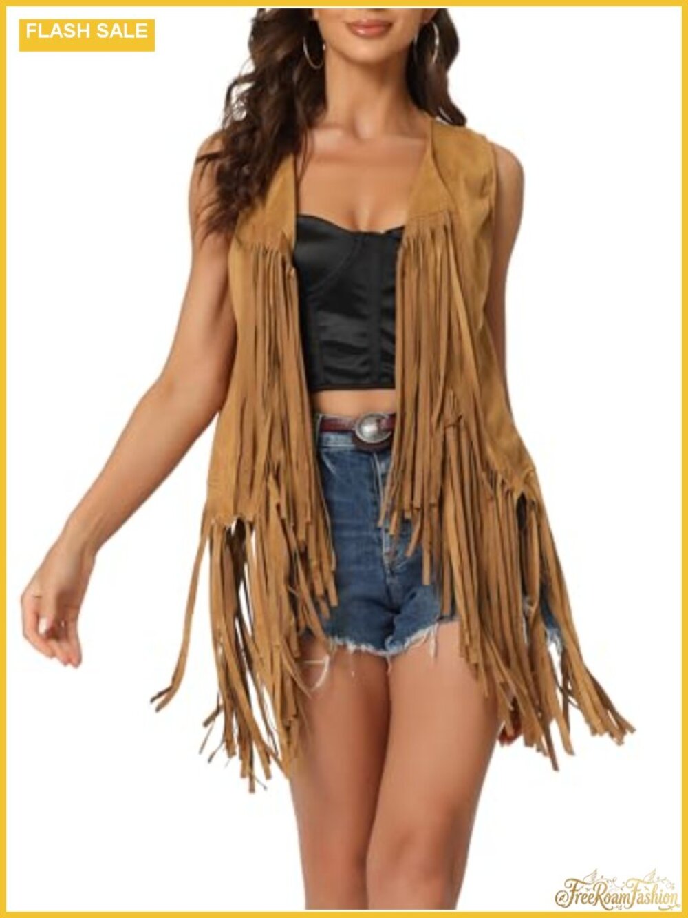 Faux Suede Fringe Sleeveless Vest Open Front Western Cardigan